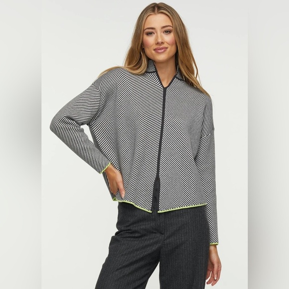 Zaket & Plover Neru Collar Cotton Cashmere Sweater Small Black White Stripe - Picture 1 of 7